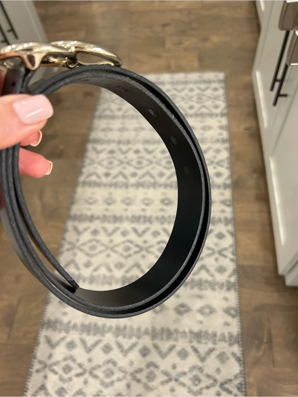 Classic Black Leather Belt with Gold Double-Ring Buckle